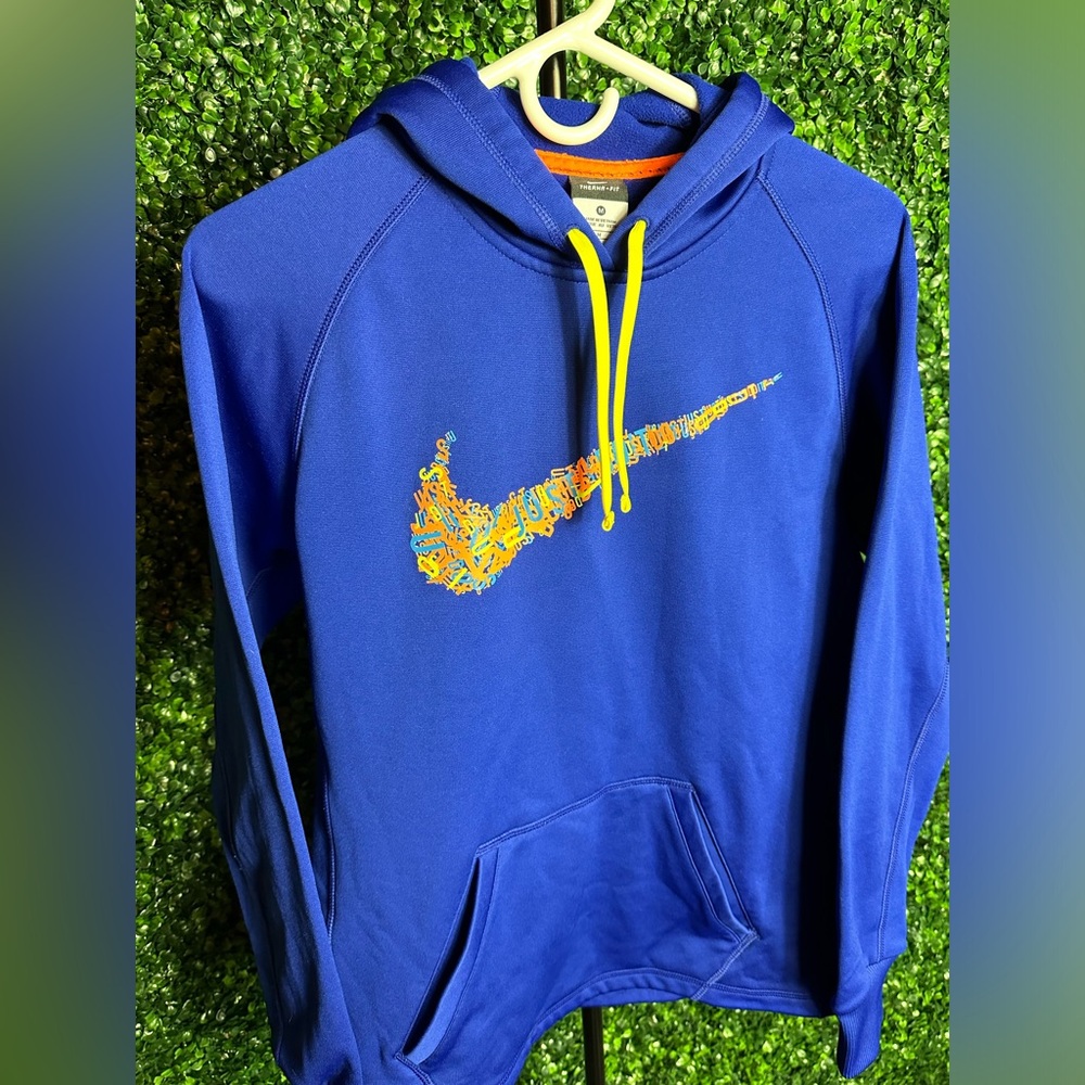 Nike Blue Pullover Women’s Hoodie with Multicolor Swoosh - Picture 2 of 7